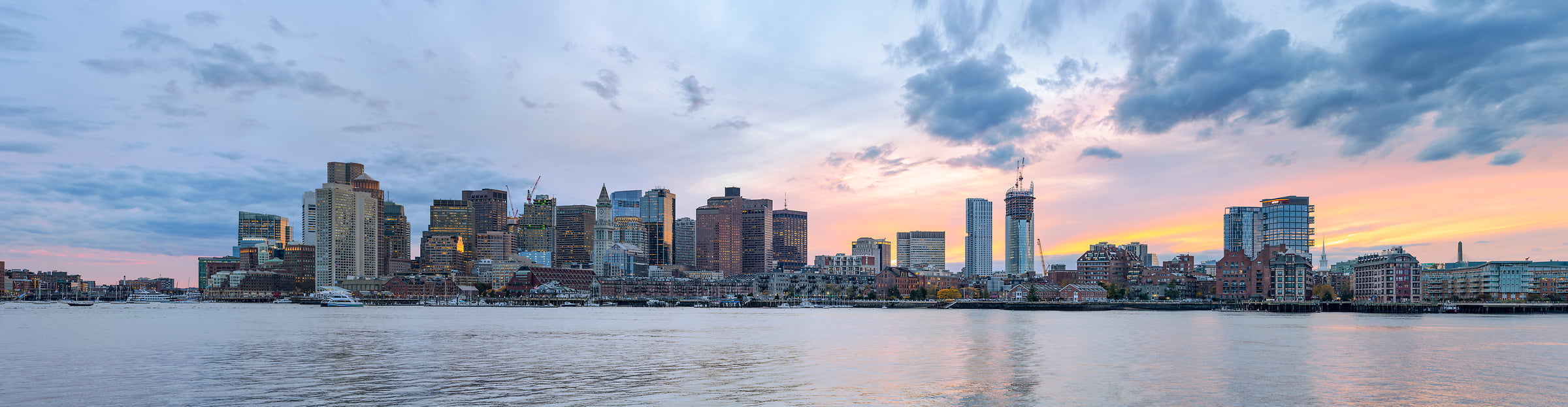 1,014 megapixels! A very high resolution, large-format VAST photo print of the Boston skyline at sunset; cityscape photograph created by Chris Blake in Boston, Massachusetts