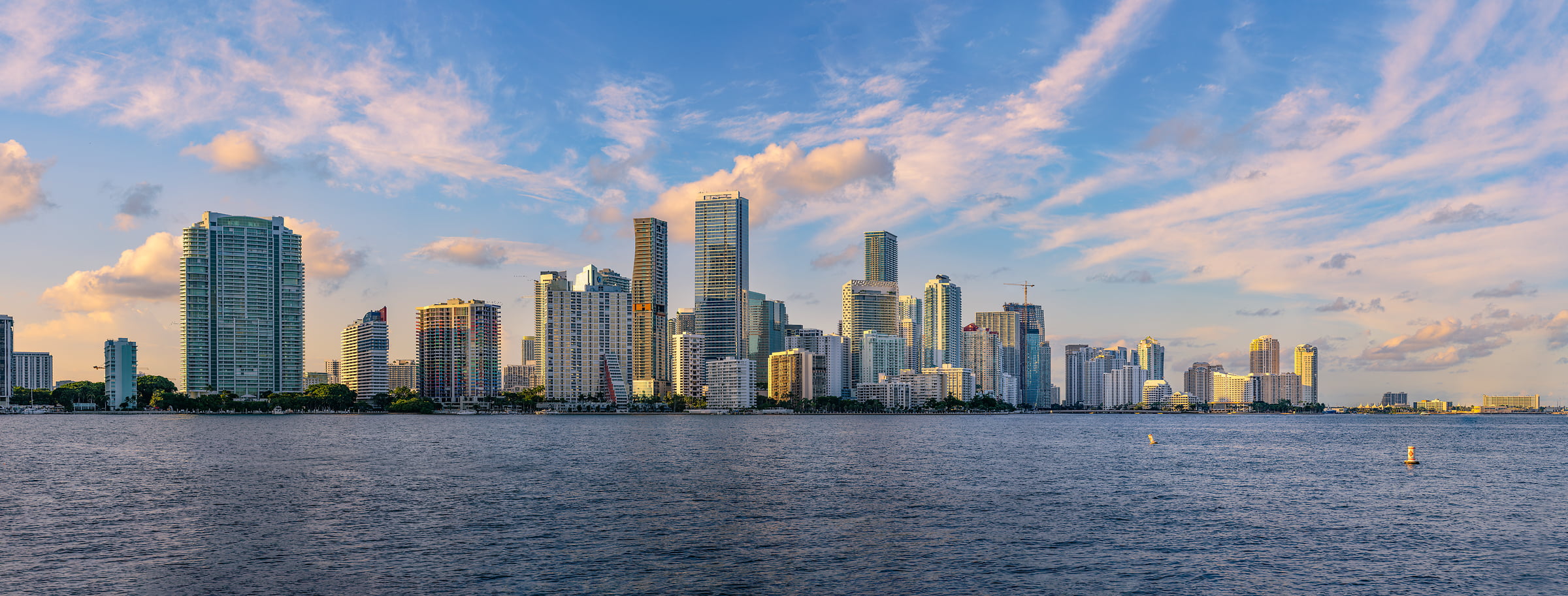 749 megapixels! A very high resolution, large-format VAST photo print of the Miami skyline at sunset; photograph created by Chris Blake at Miami, Florida