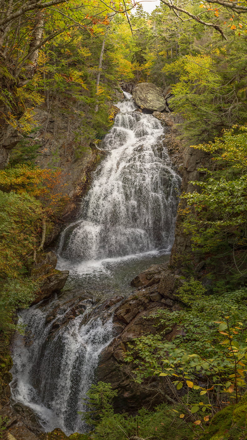 467 megapixels! A very high resolution, large-format VAST photo print of a waterfall in the woods; nature photograph created by John Freeman in Pinkham Notch, White Mountains, New Hampshire
