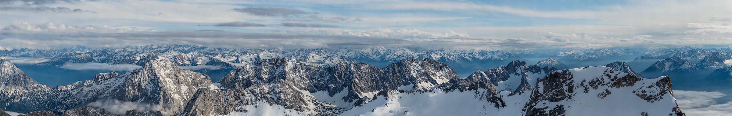 685 megapixels! A very high resolution, large-format VAST photo print of an alpine landscape with snowy mountains; panorama photograph created by Alfred Feil in Zugspitze, Germany