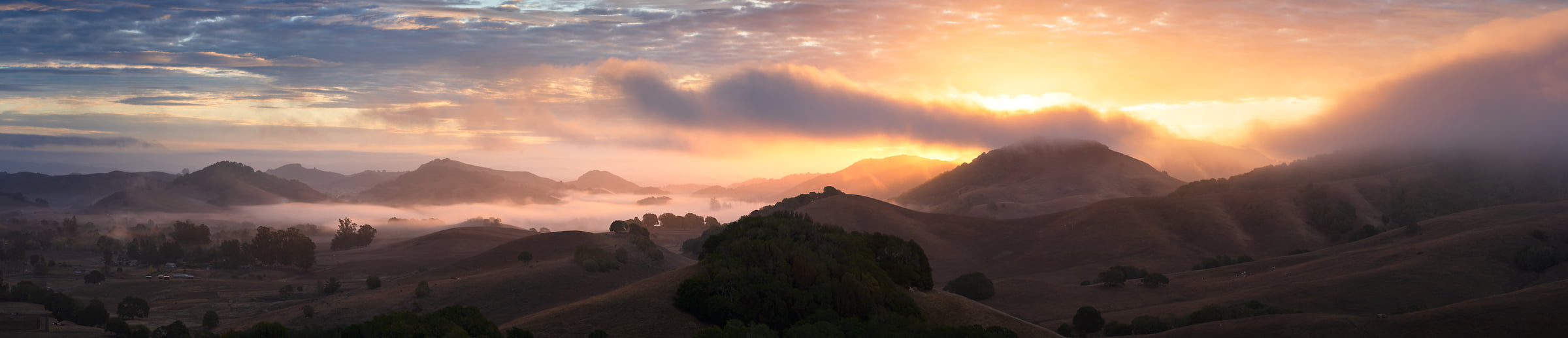 339 megapixels! A very high resolution, large-format VAST photo print of a sunrise landscape panorama; photograph created by Jeff Lewis in Petaluma, California