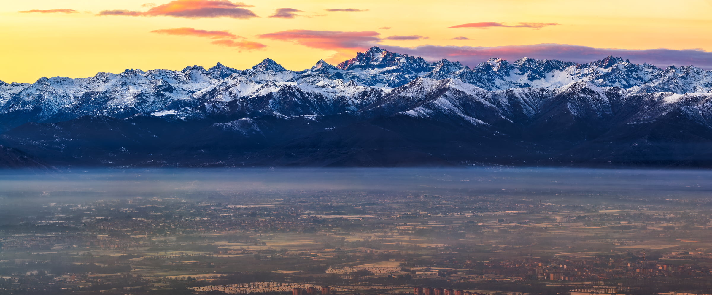 220 megapixels! A very high resolution, large-format VAST photo print of the alps at sunset; landscape photograph created by Duilio Fiorille in Turin Superga Hill, Piedmont, Italy