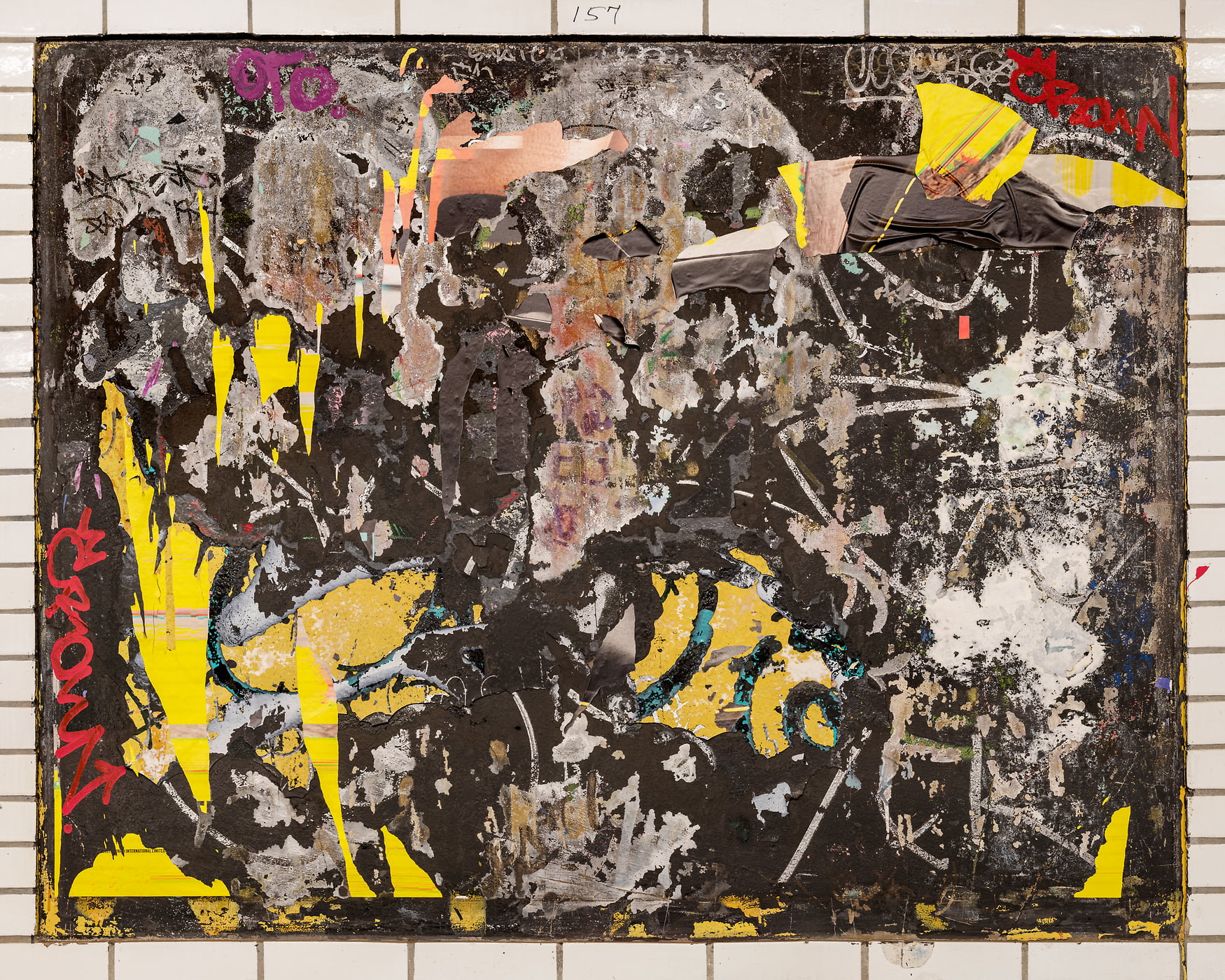 395 megapixels! A very high resolution, large-format VAST photo print of a black & yellow abstract art; photograph created by Barton Lewis in 170th St. subway stn., Bronx, NY