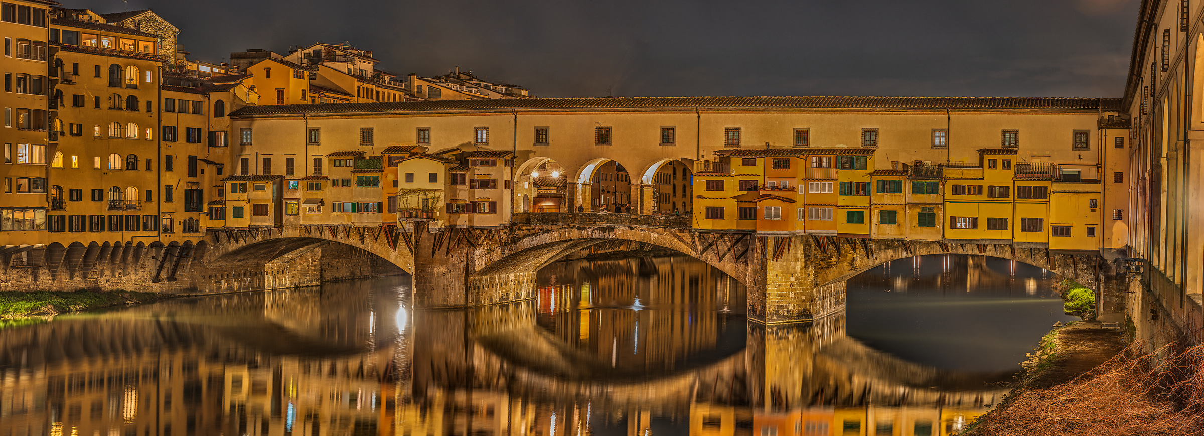 502 megapixels! A very high resolution, large-format VAST photo print of the Ponte Vecchio at night; photograph created by Alfred Feil in Ponte Vecchio, Florence, Italy