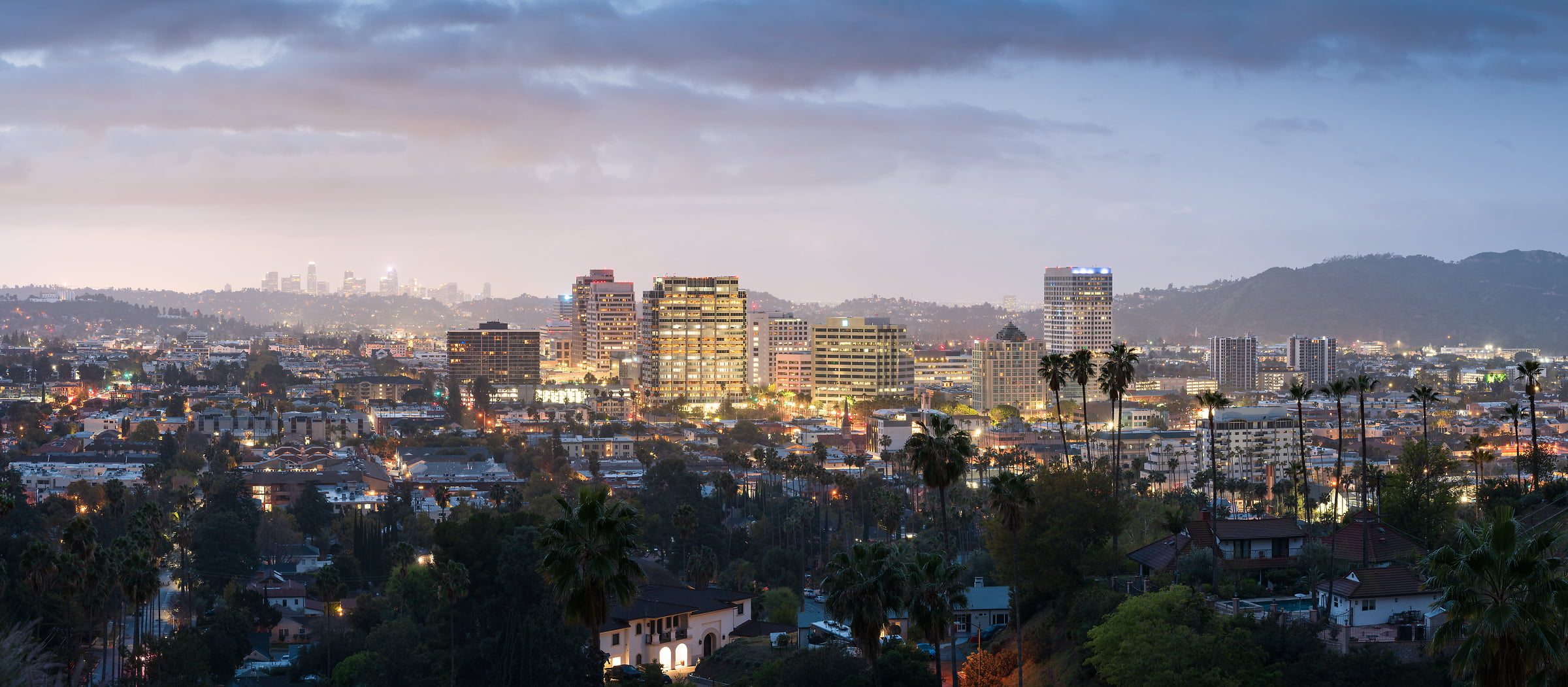 102 megapixels! A very high resolution, large-format VAST photo print of Glendale, California at night; cityscape photograph created by Jeff Lewis in Glendale, California.