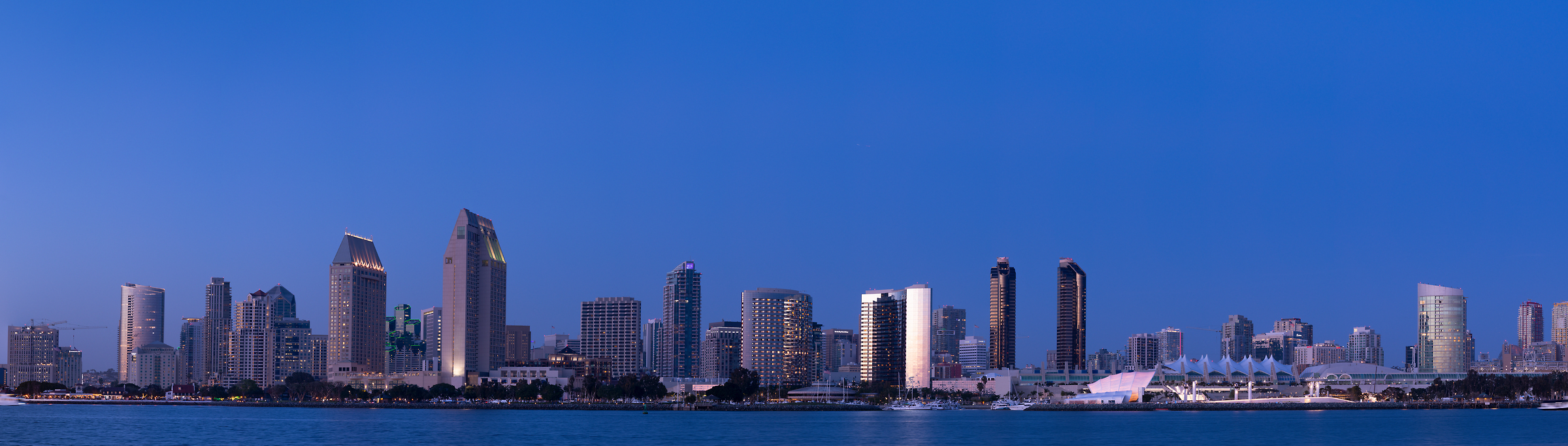 344 megapixels! A very high resolution, large-format VAST photo print of the San Diego skyline at evening; cityscape photograph created by Greg Probst in San Diego, California