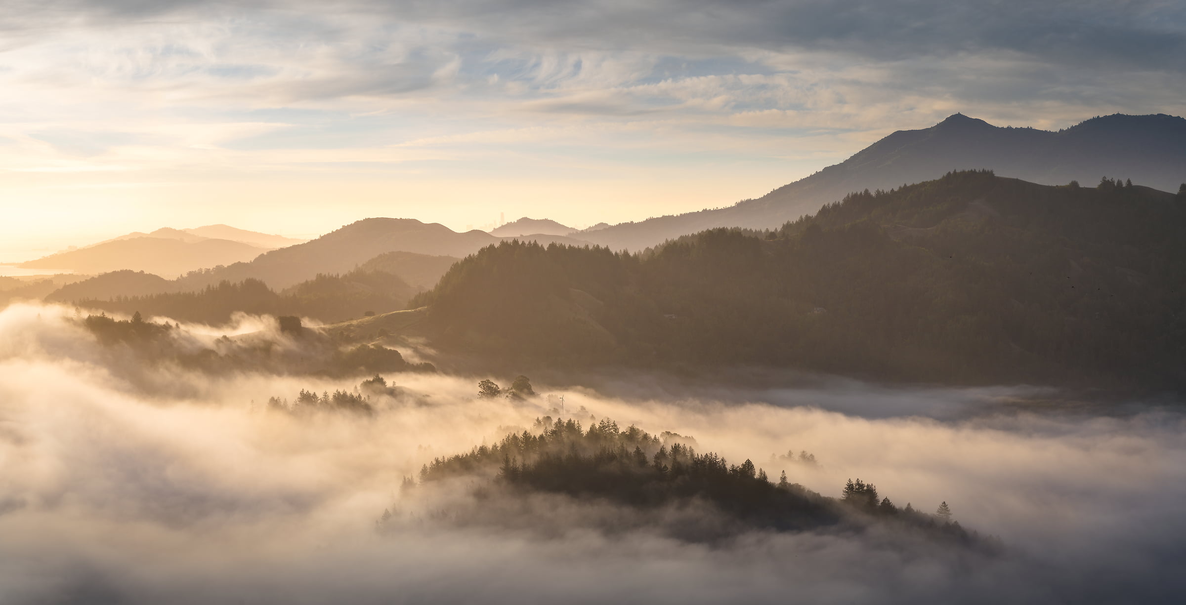 230 megapixels! A very high resolution, large-format VAST photo print of clouds and mountains; landscape photograph created by Jeff Lewis in Marin County, California.