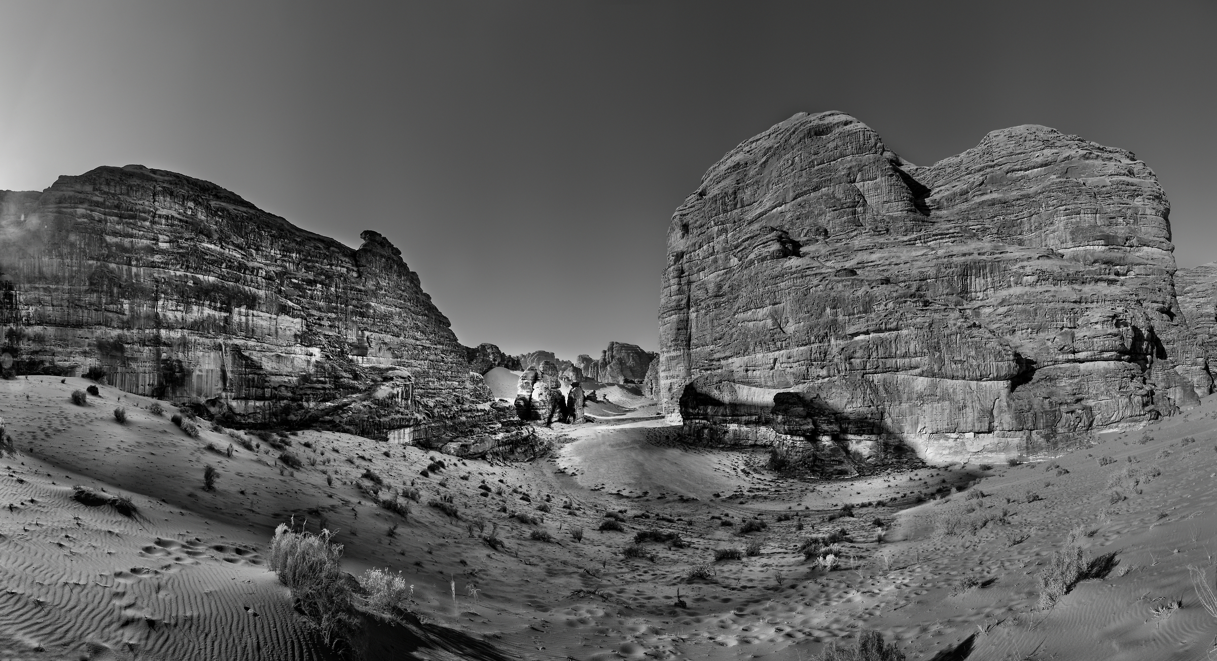 824 megapixels! A very high resolution, large-format VAST photo print of a rock formation in the desert; black & white fine art photograph created by Peter Rodger in Tabuk, Saudi Arabia.