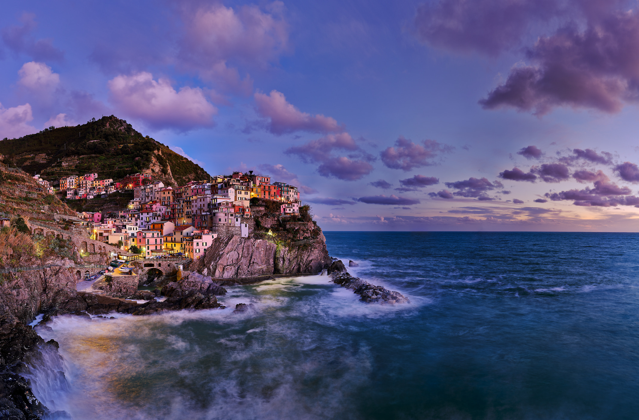 615 megapixels! A very high resolution, large-format VAST photo print of the Italian coastline at sunset; photograph created by David Meaux in Manarola, Cinque Terre, Liguria, Italy