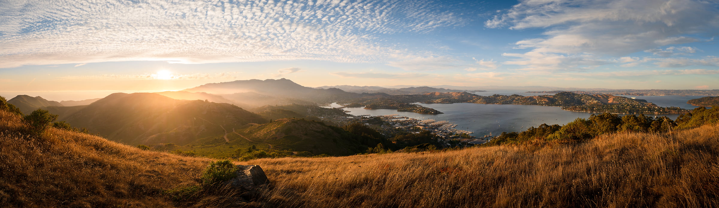 125 megapixels! A very high resolution, large-format VAST photo print of sunset over Sausalito; photograph created by Jeff Lewis in Sausalito, Marin County, California.