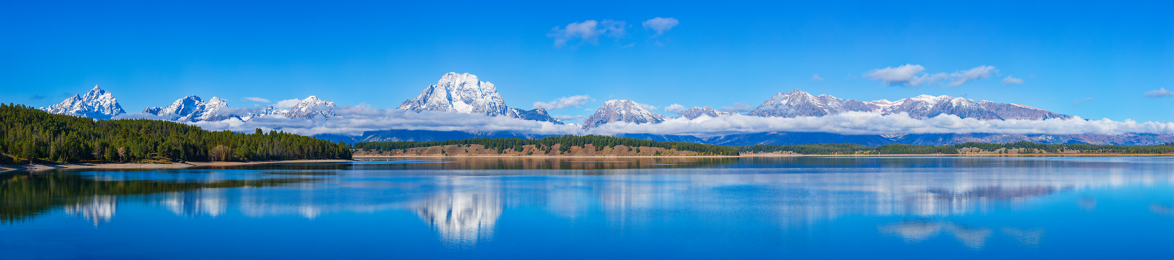 530 megapixels! A very high resolution, large-format mural photo of a mountain range and a lake; landscape photograph created by John Freeman in Jackson Lake, Grand Tetons National Park, Wyoming