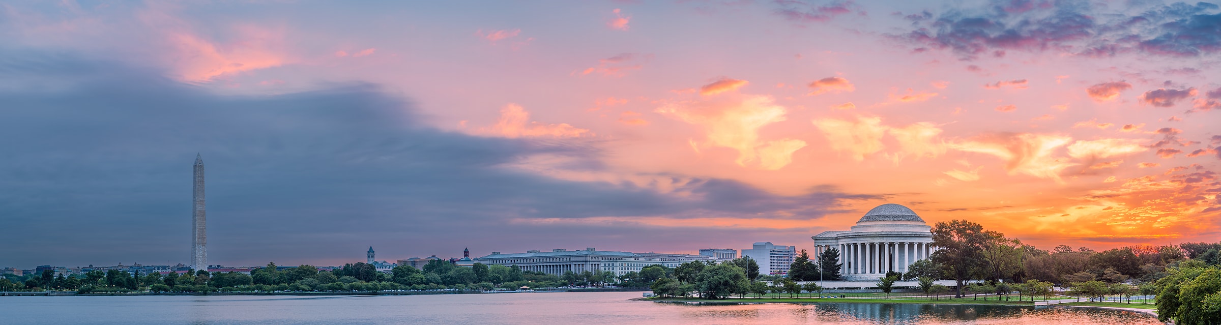 273 megapixels! A very high resolution, large-format VAST photo print of the Washington Monument, Jefferson Memorial, and Tidal Basin at sunrise; photograph created by Tim Lo Monaco in The National Mall, Washington, D.C.