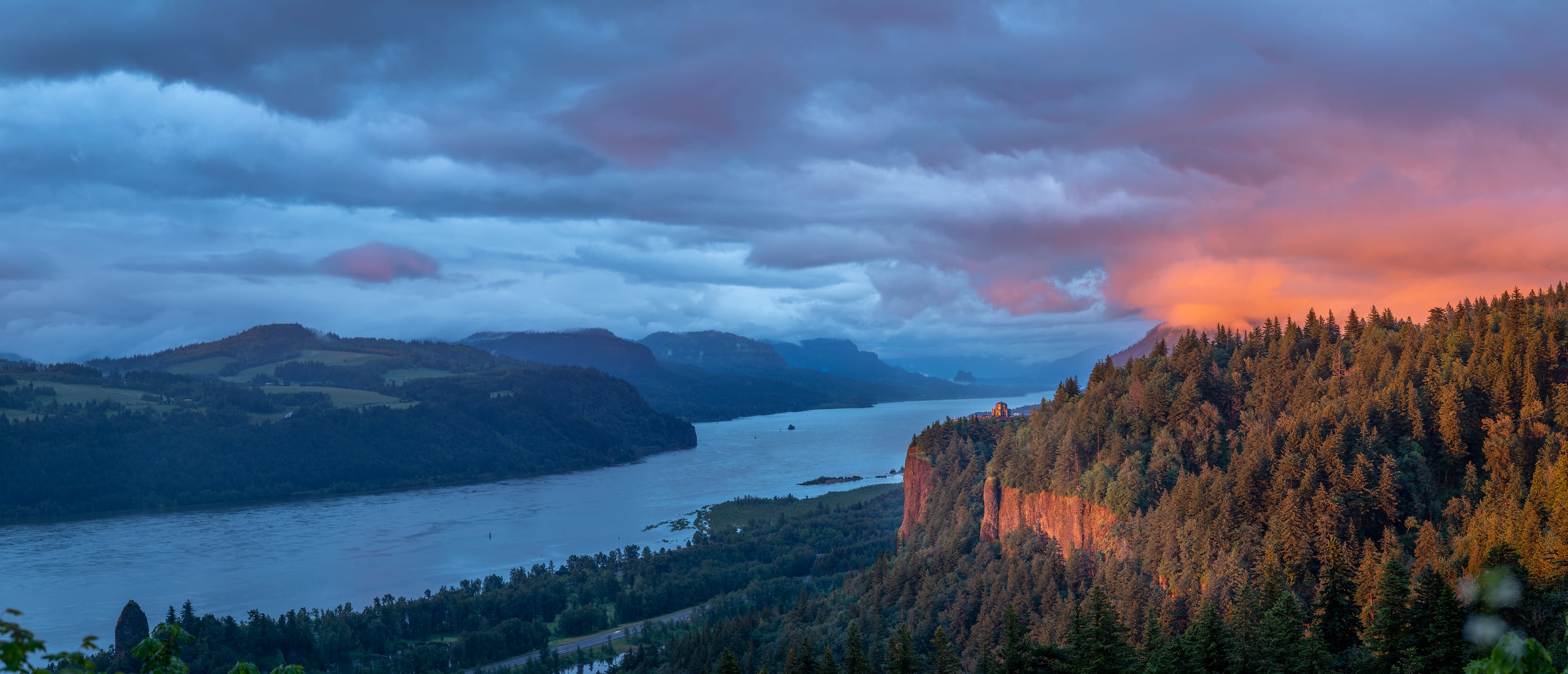 342 megapixels! A very high resolution, large-format VAST photo print of the Columbia River Gorge at sunset; landscape photograph created by Greg Probst in Columbia River Gorge National Scenic Area, Washington and Oregon