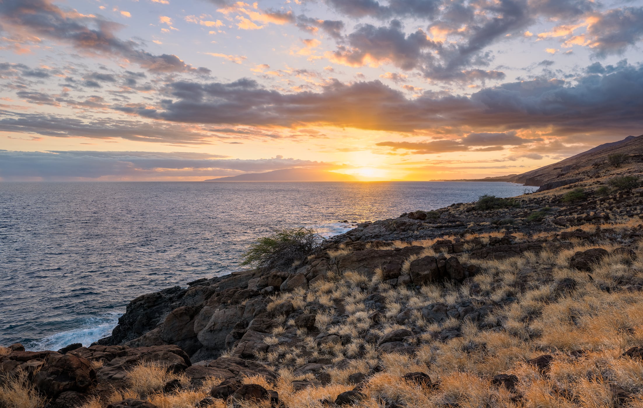 616 megapixels! A very high resolution, large-format VAST photo print of the scenic Papawai Lookout in Hawaii with the Pacific Ocean and sunset; landscape photograph created by Chris Blake in Maui, Hawaii.