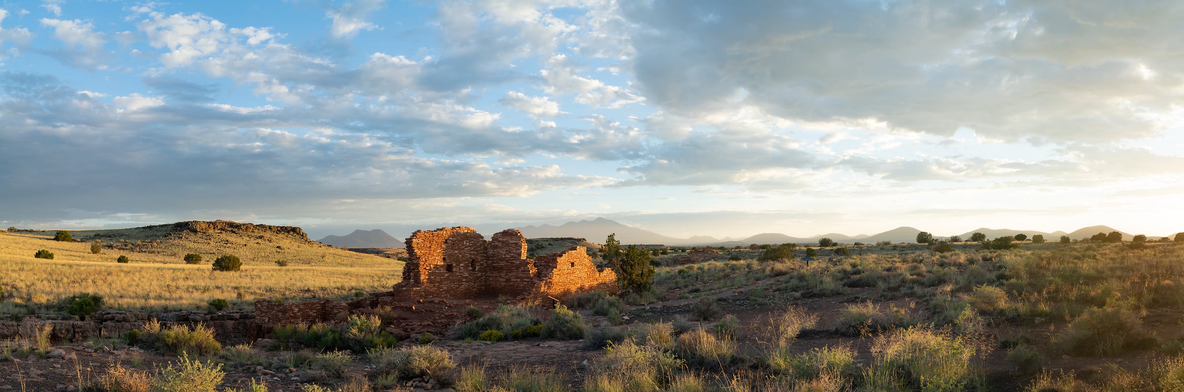 437 megapixels! A very high resolution, large-format VAST photo print of ruins in Box Canyon at sunset; landscape panorama photograph created by Greg Probst in Box Canyon Ruins, Wupatki National Monument, Arizona.