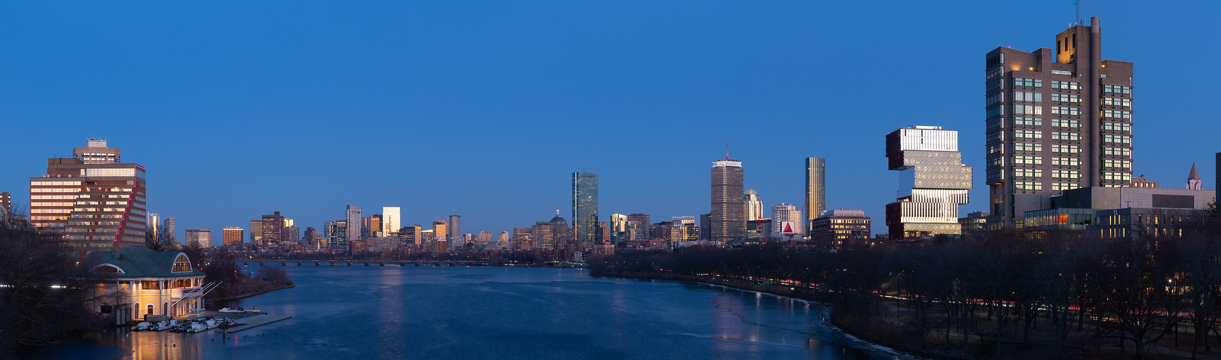 370 megapixels! A very high resolution, large-format VAST photo print of the Boston skyline and the Charles River at evening; cityscape photograph created by Greg Probst in Boston, Massachusetts.