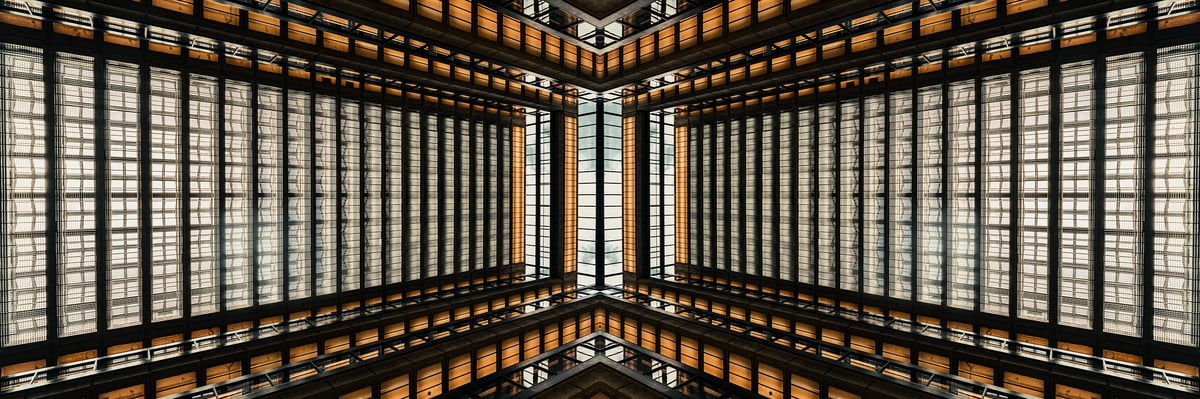 120 megapixels! A very high resolution, large-format, abstract architecture photo; photograph created by Beyti Barbaros at Bell Labs Holmdel Complex, Holmdel, NJ.