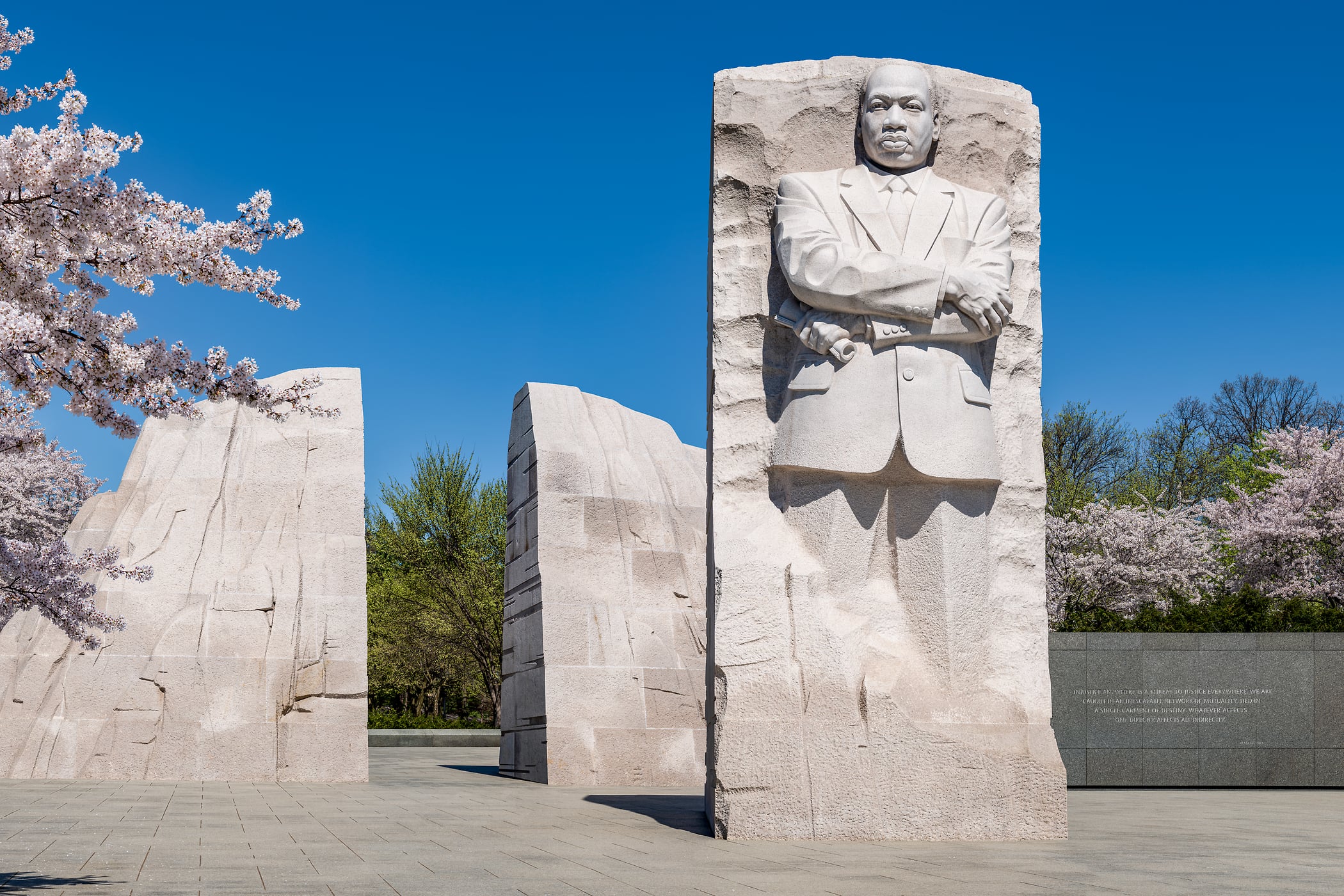 556 megapixels! A very high resolution, large-format VAST photo print of the Martin Luther King, Jr. memorial with cherry blossoms; photograph created by Tim Lo Monaco on the National Mall in Washington, D.C.