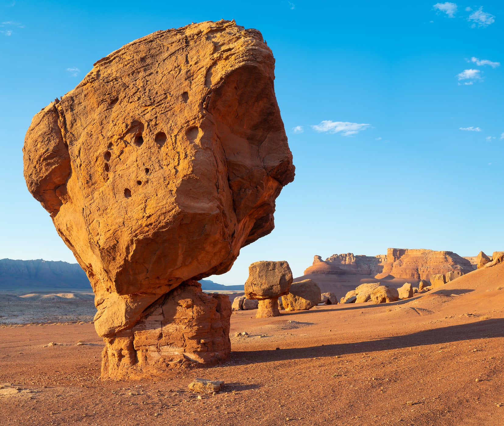 274 megapixels! A very high resolution, large-format VAST photo print of a boulder rock balanced on another rock in a desert; wall art photograph created by Greg Probst.