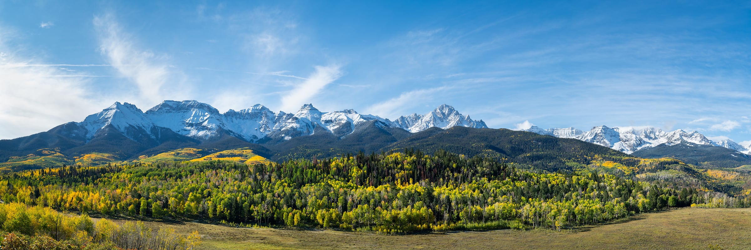 384 megapixels! A very high resolution, large-format VAST photo print of The Sneffels Range of mounatins with autumn trees in the foreground; landscape photograph created by Greg Probst in Uncompahgre National Forest, Colorado.