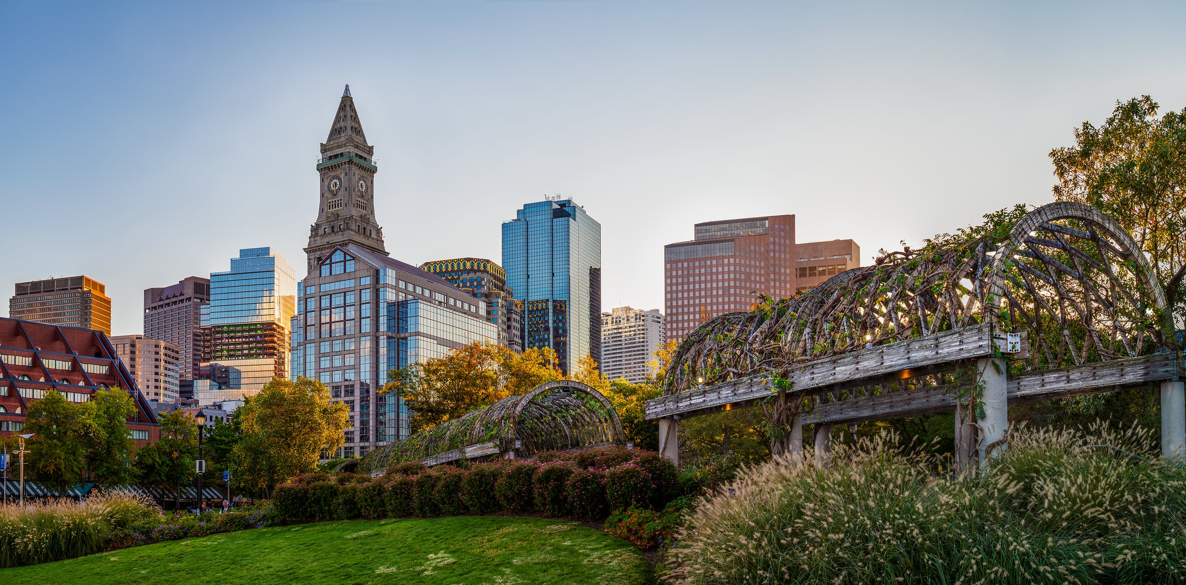 217 megapixels! A very high resolution, large-format VAST photo print of Christopher Columbus Waterfront Park in Boston; photograph created by Jim Tarpo in Boston, Massachusetts.