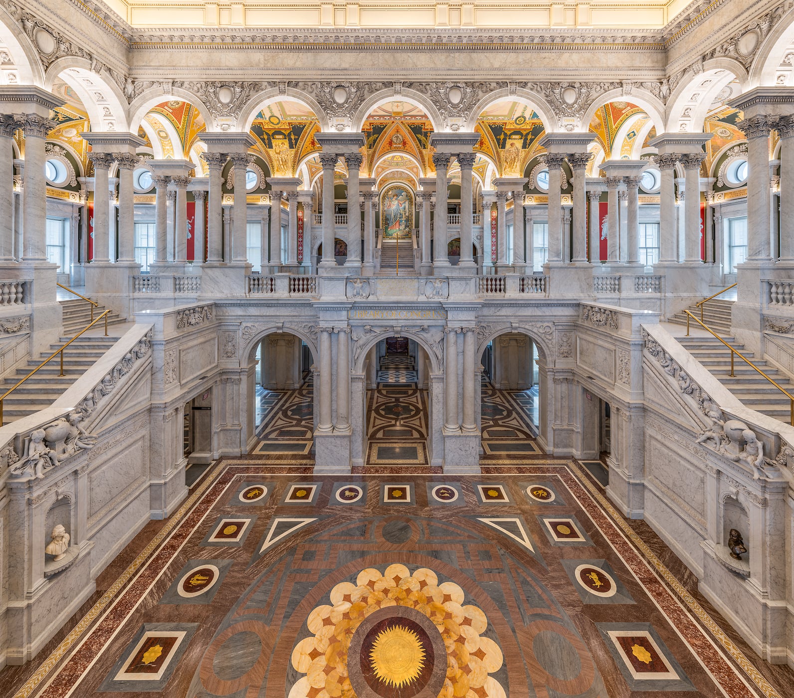1,284 megapixels! A very high resolution, large-format VAST photo print of the Great Hall in the Library of Congress; interior architecture photograph created by Tim Lo Monaco in the Thomas Jefferson Building of the Library of Congress on Capitol Hill in Washington, D.C.