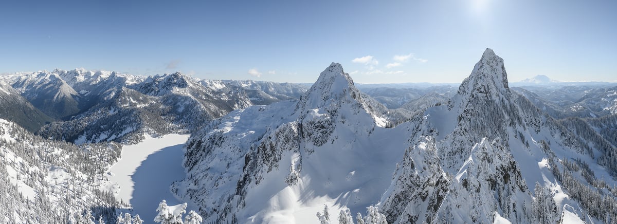 187 megapixels! A very high resolution, large-format VAST photo print of the Snoqualmie Mountains; landscape photograph created by Scott Rinckenberger from Roosevelt Peak Summit in the Alpine Lakes Wilderness, Washington.