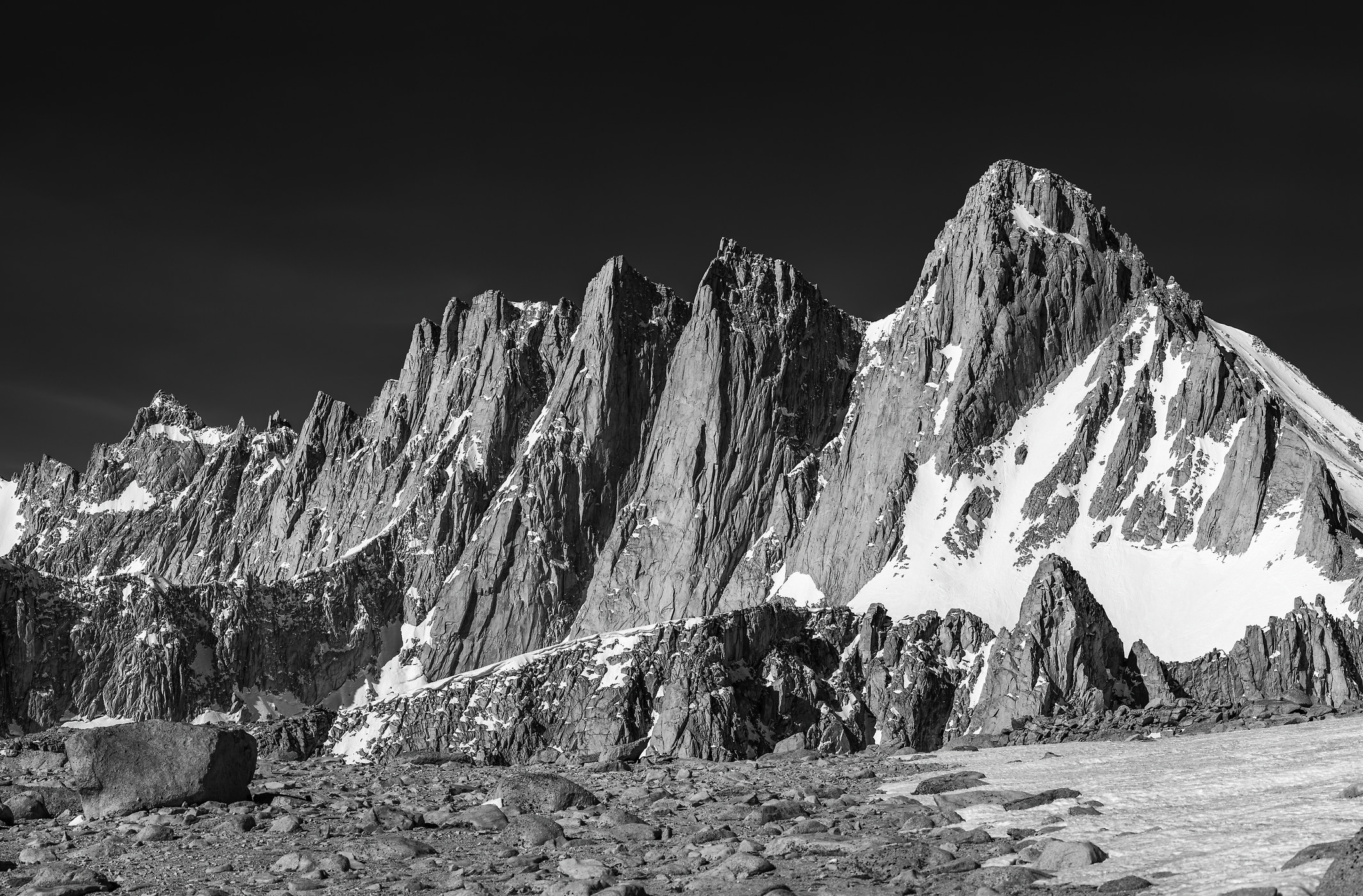 263 megapixels! A very high resolution, large-format VAST photo print of Mount Whitney in black and white; fine art landscape photograph created by Scott Rinckenberger of Mount Whitney in the Sierra Nevada Mountains, California.