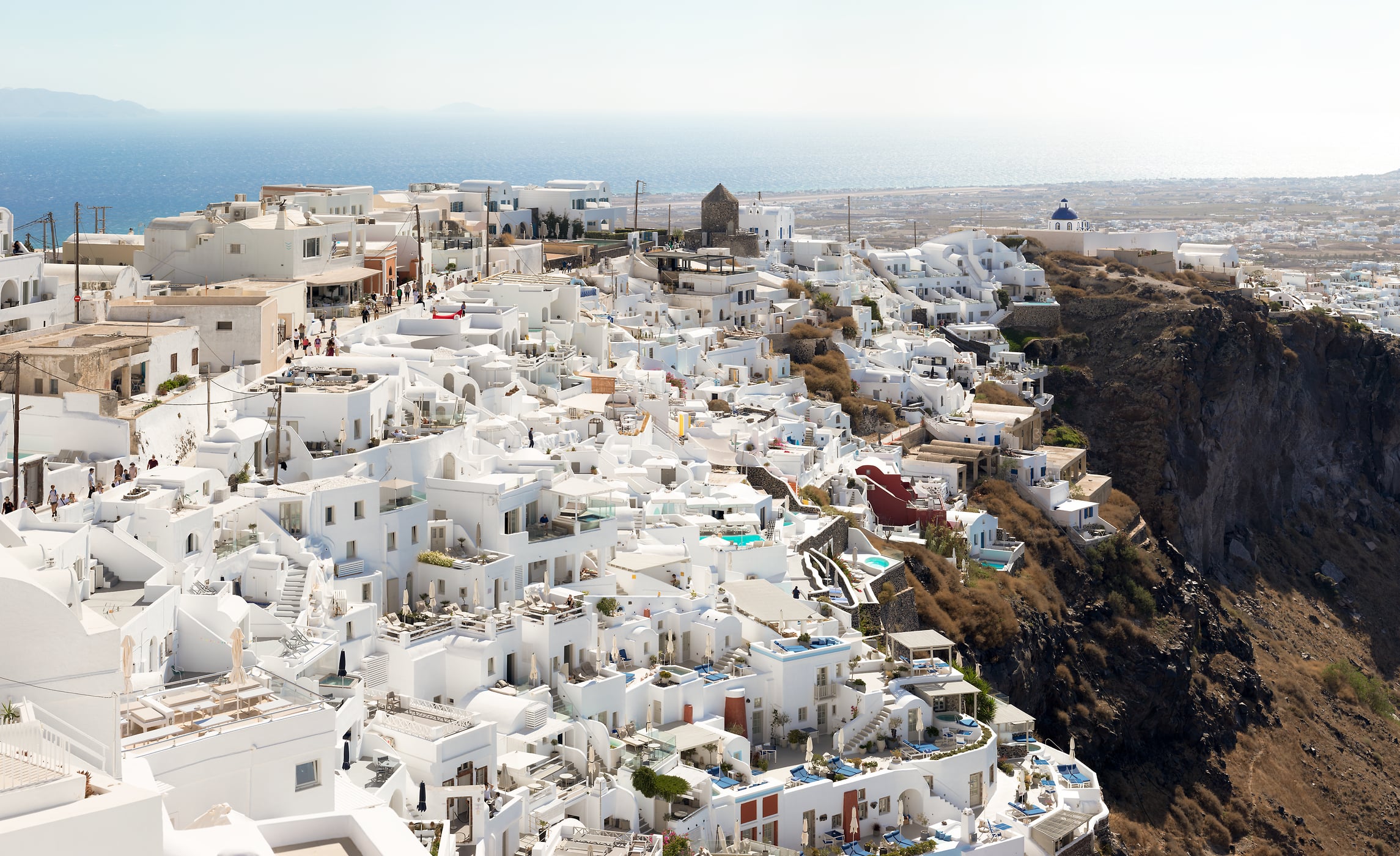 981 megapixels! A very high resolution, large-format VAST photo print of buildings on a cliff in Imerovigli, Santorini, Greece; photograph created by Dan Piech.