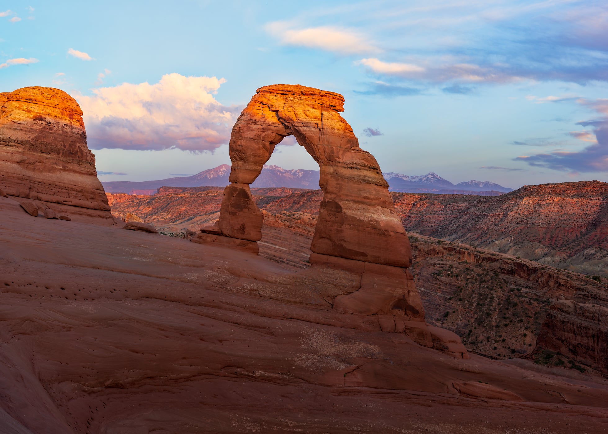 966 megapixels! A very high resolution, large-format VAST photo print of the Delicate Arch rock formation at sunset; landscape photograph created by John Freeman in Delicate Arch, Arches National Park, Utah.