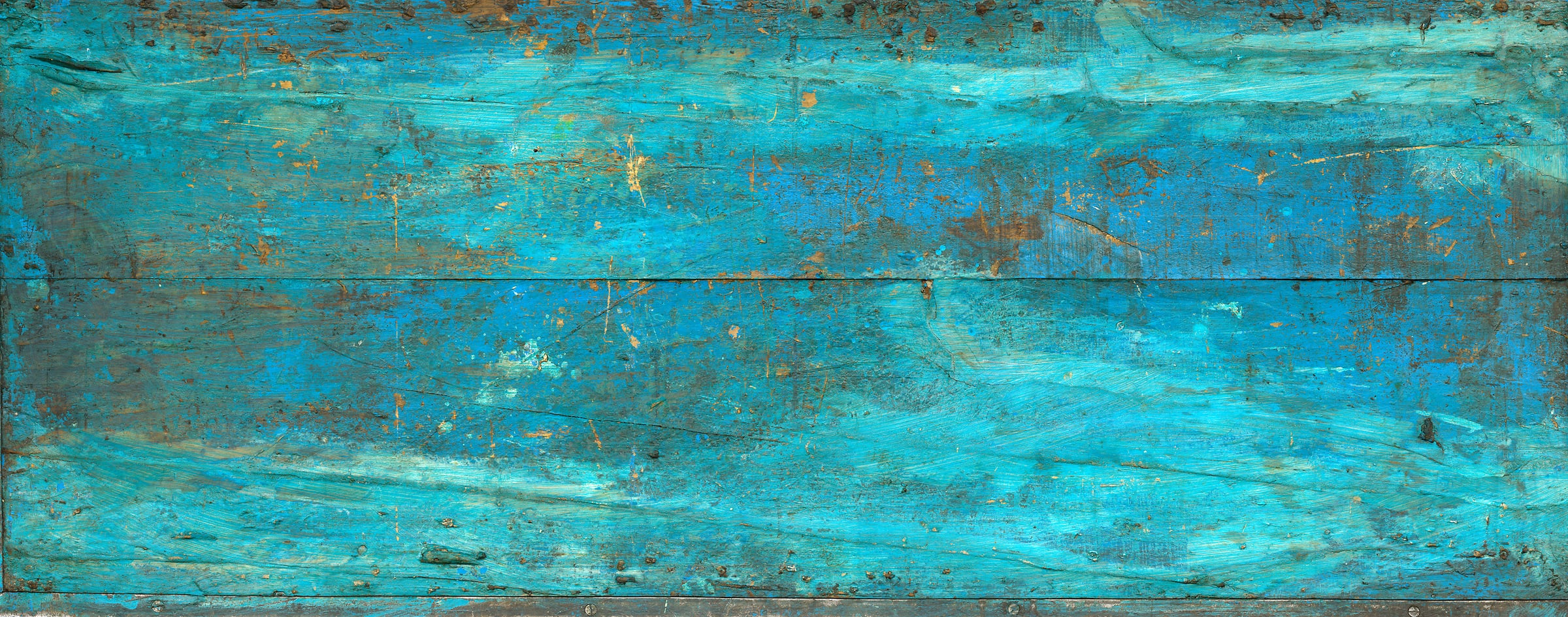 4,227 megapixels! An ultra-high-resolution texture photo file of blue and green distressed painted wood; gigapixel photograph created by David Lineton.