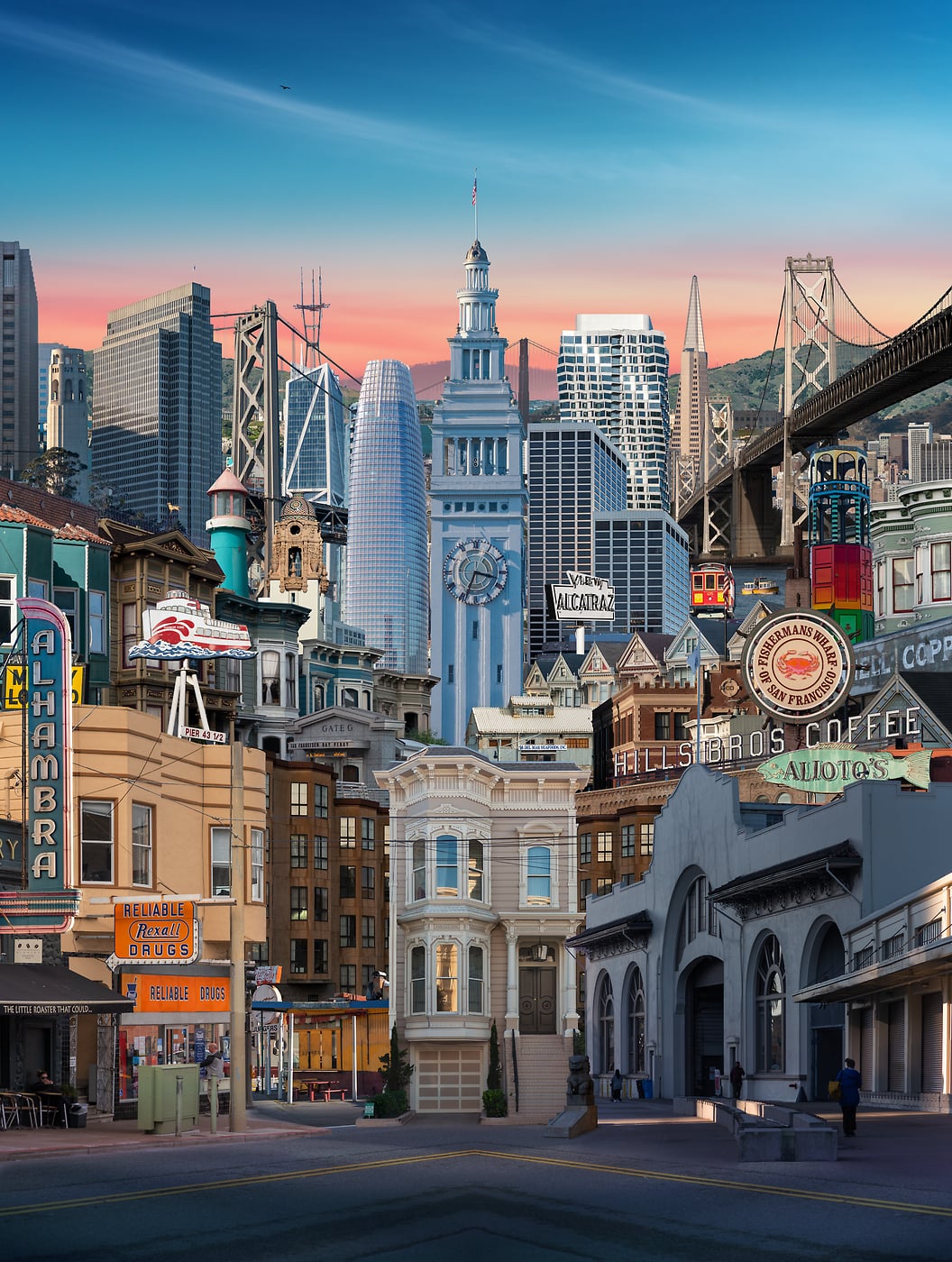 191 megapixels! A very high resolution, big wall art print of scenes from San Francisco; artistic collage photograph created by Andrew Soria.
