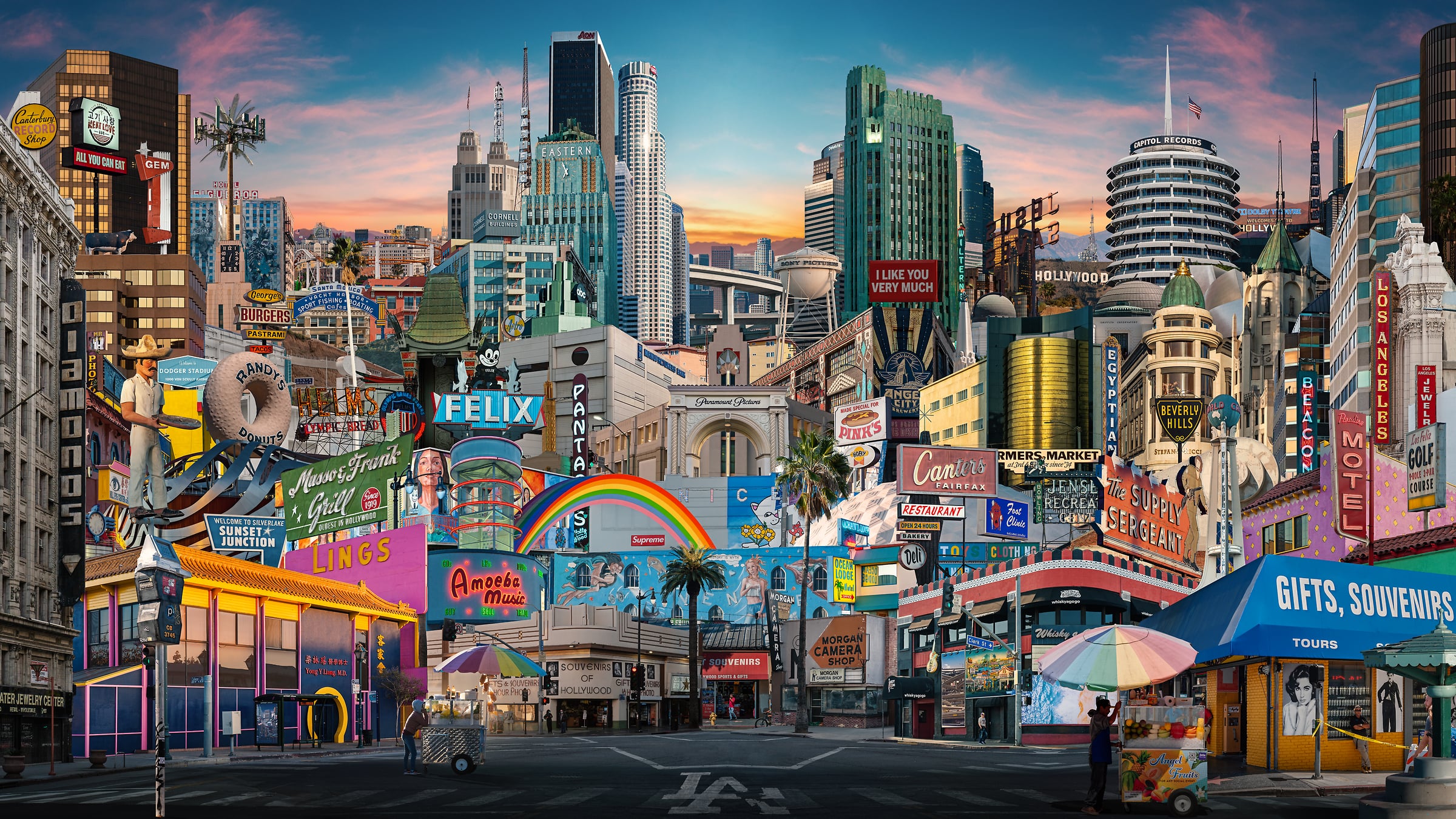 207 megapixels! A very high resolution, big wall art print of scenes from Los Angeles; artistic collage photograph created by Andrew Soria.