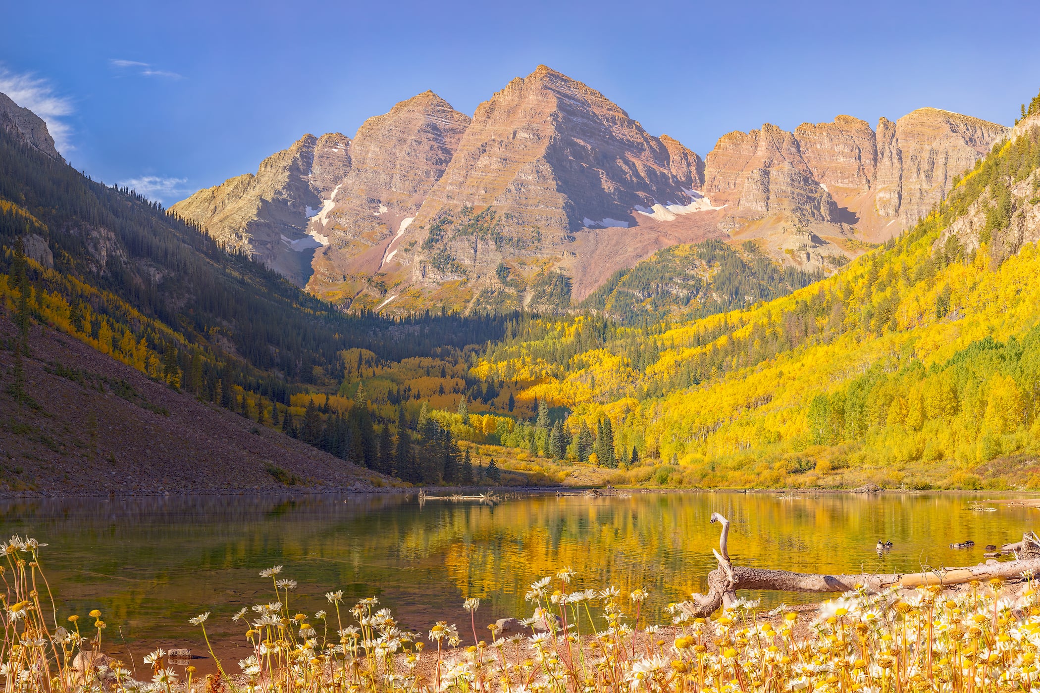 1,618 megapixels! A very high resolution, large-format VAST photo print of Maroon Lake and a mountain in Aspen, Colorado; landscape photograph created by John Freeman.