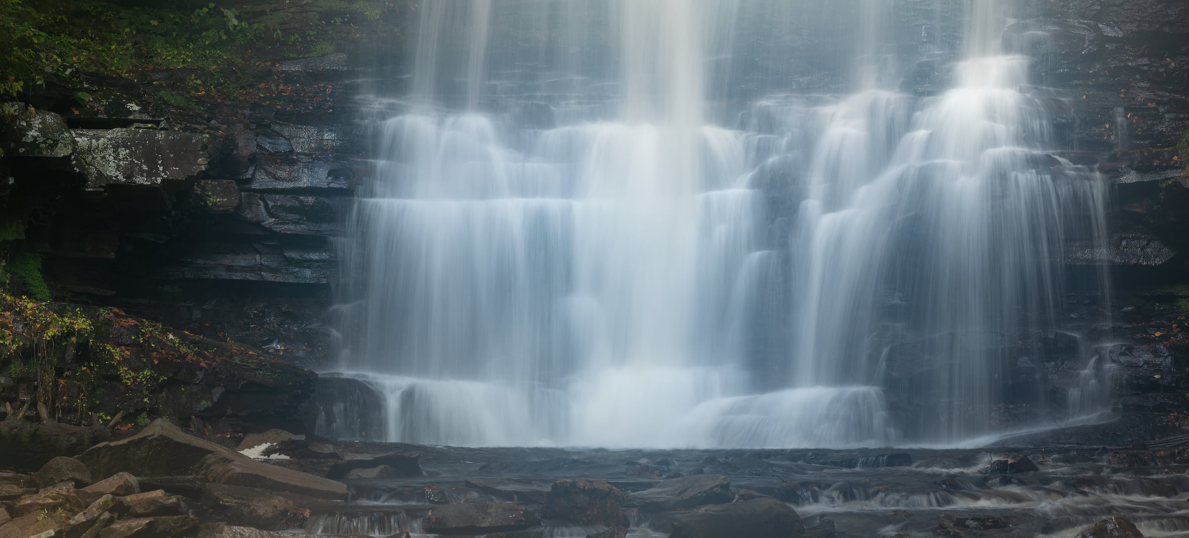 140 megapixels! A very high resolution, large-format VAST photo print of a waterfall in Pennsylvania; nature photograph created by Greg Probst in Ricketts Glen State Park, Pennsylvania.