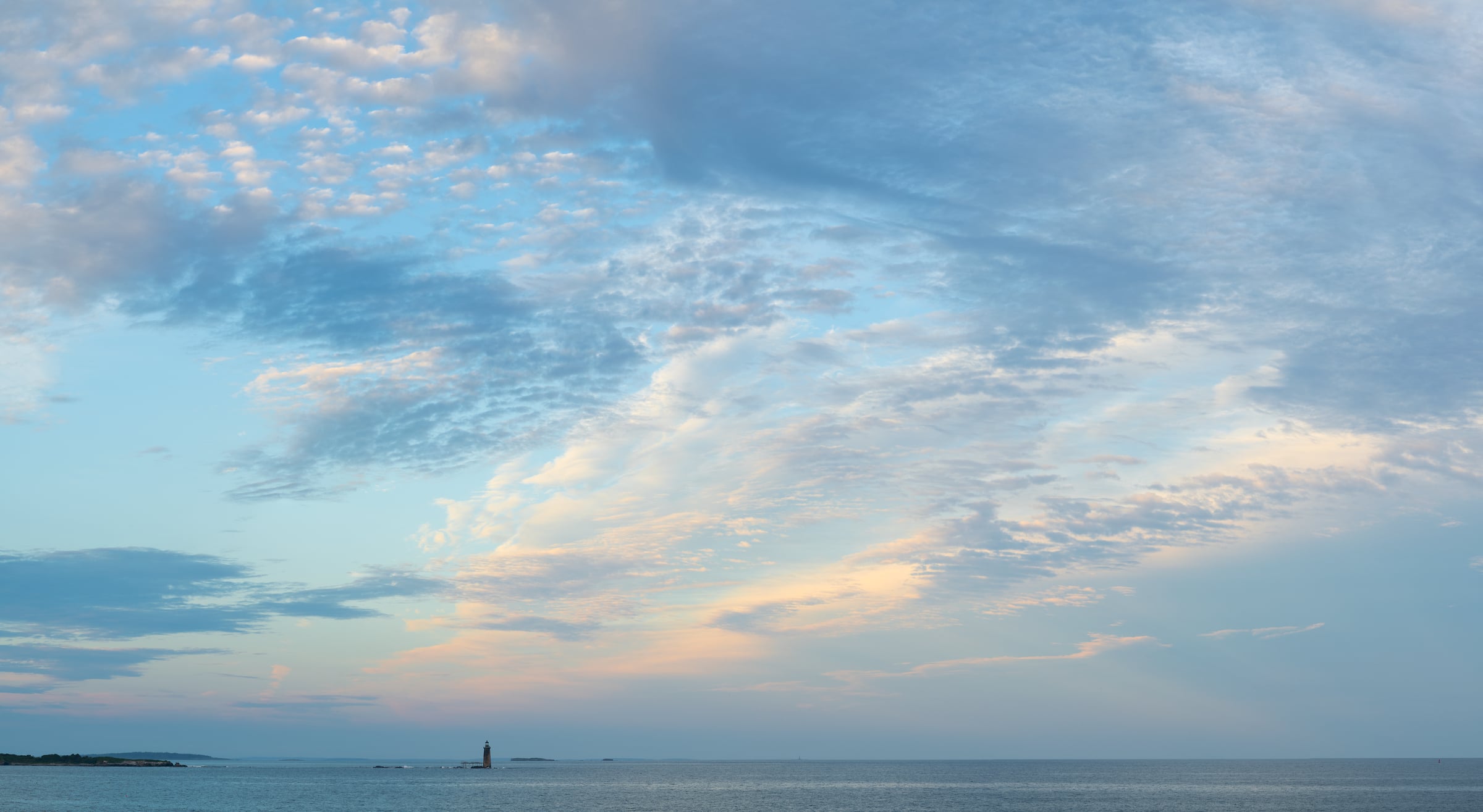 309 megapixels! A very high resolution, large-format VAST photo print of a lighthouse and beautiful clouds at sunset; photograph created by Greg Probst in Portland, Maine.