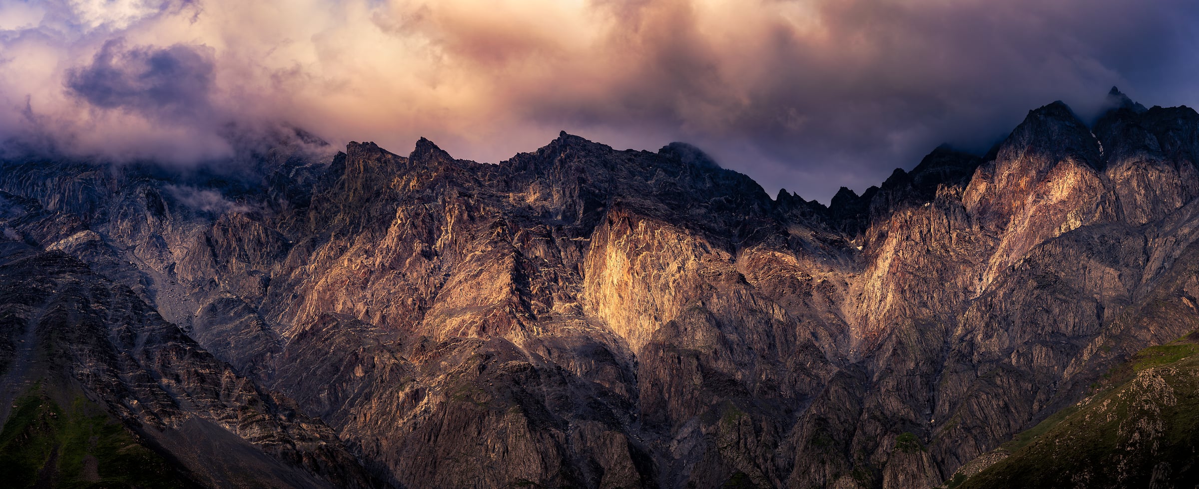368 megapixels! A very high resolution, large-format VAST photo print of a mountain range at sunset; landscape photograph created by Francesco Emanuele Carucci in Stepantsminda, Georgia.