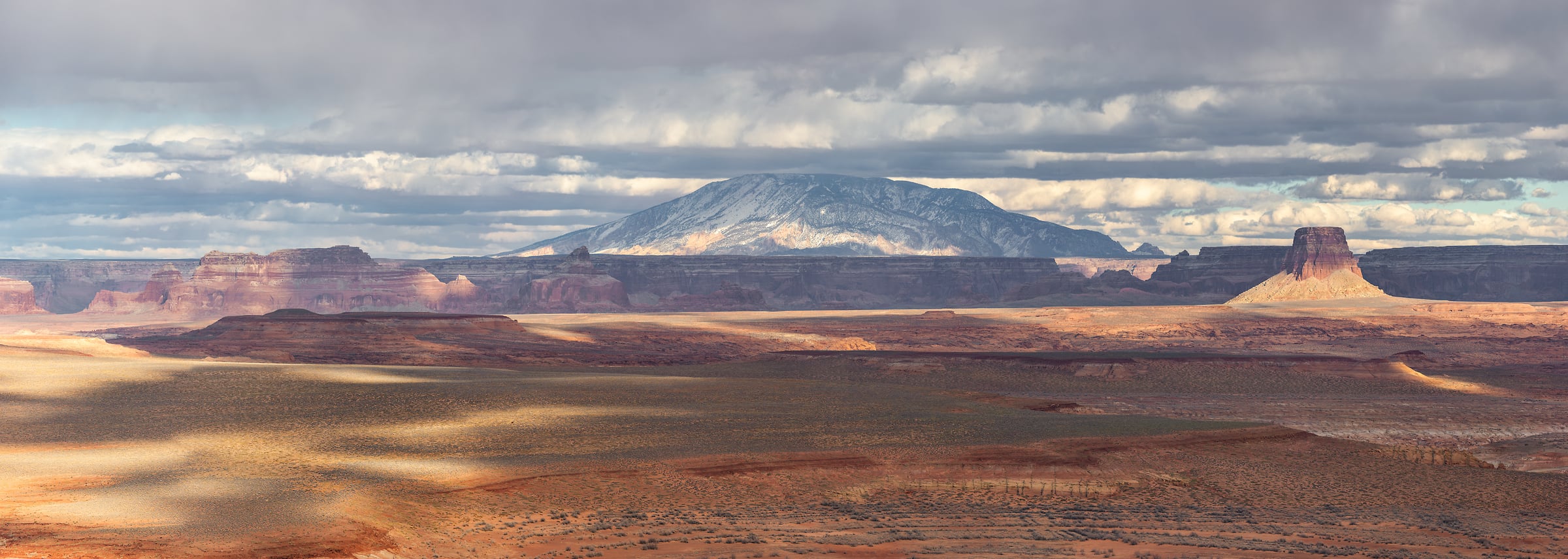 714 megapixels! A very high resolution, large-format panorama photo of Navajo Mountain and desert plains; American West landscape photograph created by Chris Blake at Navajo Mountain in Utah.