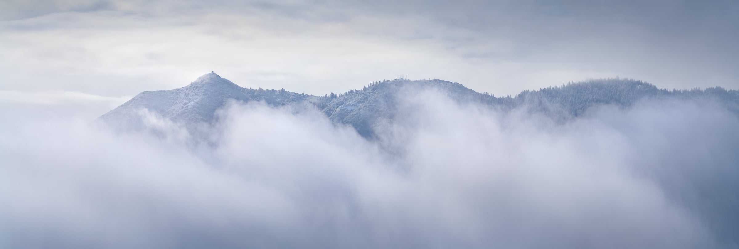 180 megapixels! A very high resolution, large-format VAST photo print of hills rising above clouds; landscape photograph created by Jeff Lewis in Marin County, California.