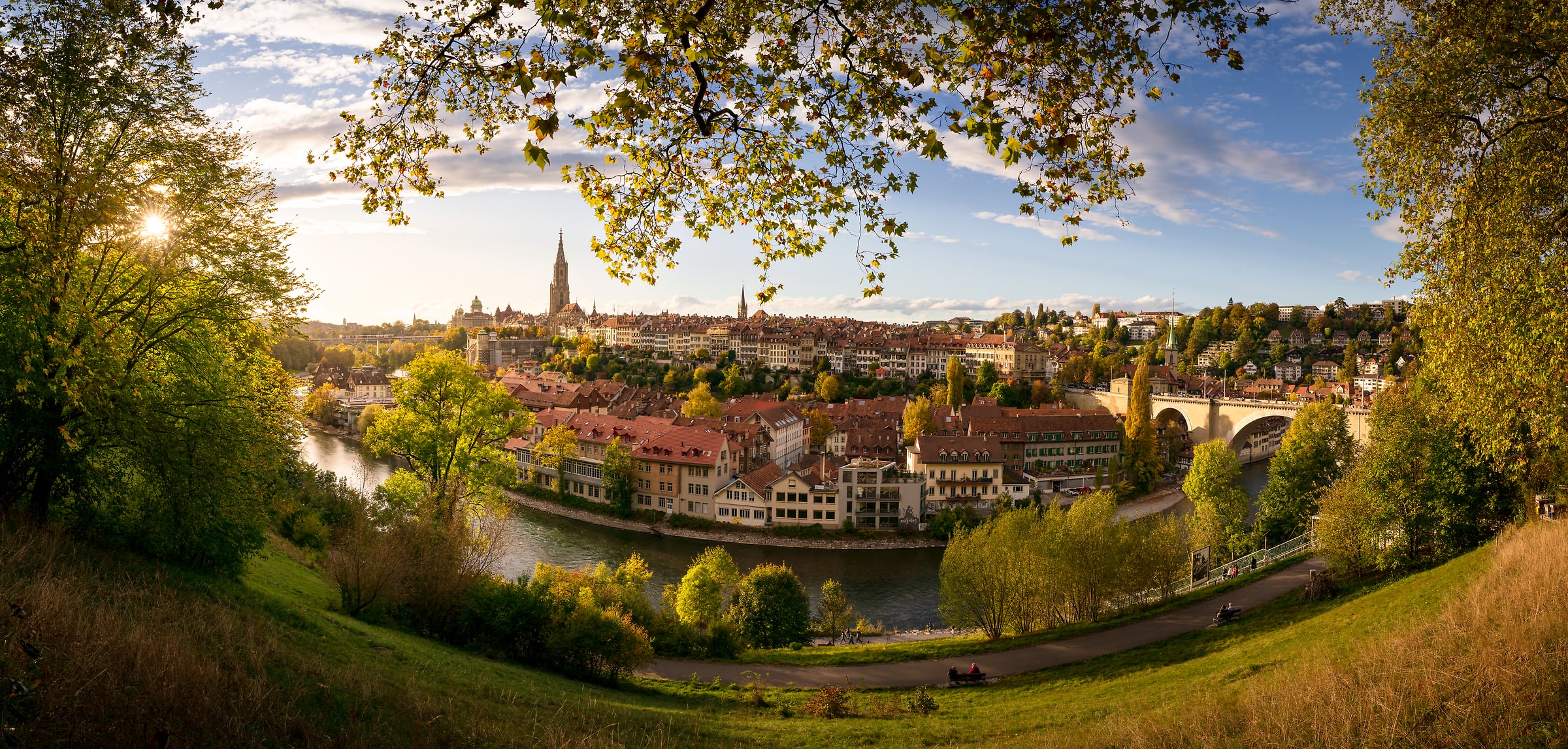 164 megapixels! A very high resolution, large-format VAST photo print of a quaint European city on a river on a warm afternoon; photograph created by Jeff Lewis in Bern, Switzerland.