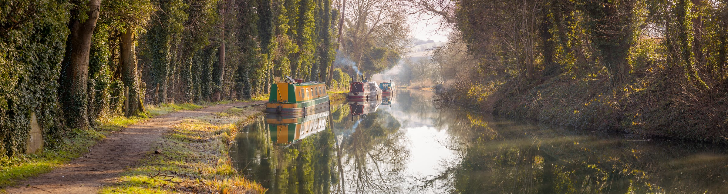 222 megapixels! A very high resolution, large-format VAST photo print of a canal in the UK at sunrise; photograph created by Assaf Frank in Kintbury, Berkshire, England, United Kingdom.