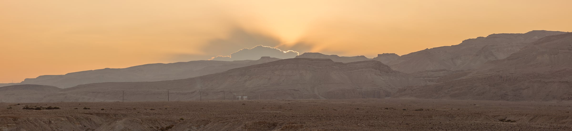 256 megapixels! A very high resolution, large-format VAST photo print of a sunset in the desert with mountains; landscape photograph created by Assaf Frank in Negev Desert, Israel.