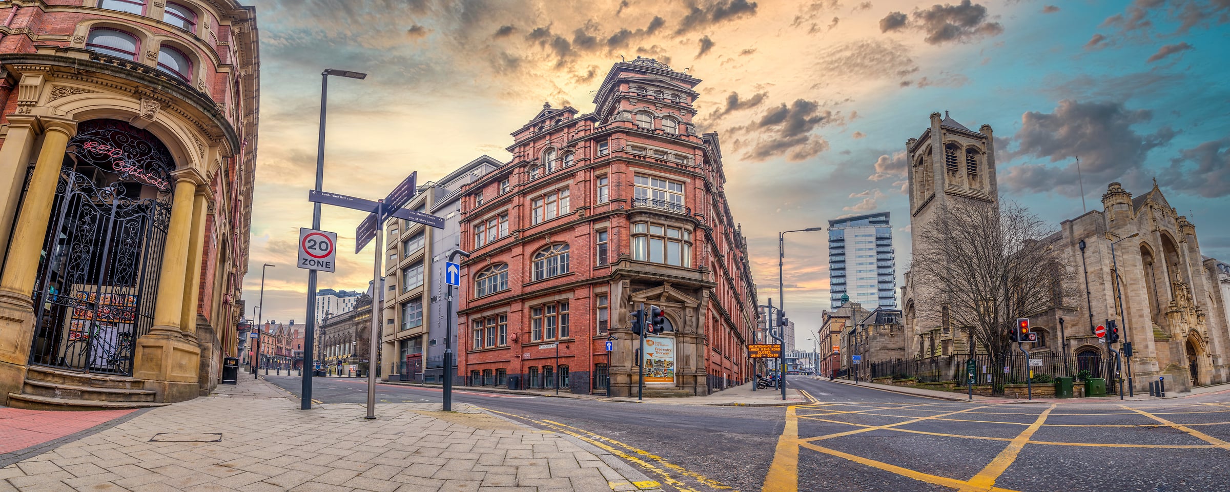 217 megapixels! A very high resolution, large-format VAST photo print of Leeds City Centre at sunset; photograph created by Assaf Frank in Leeds City Centre, United Kingdom.