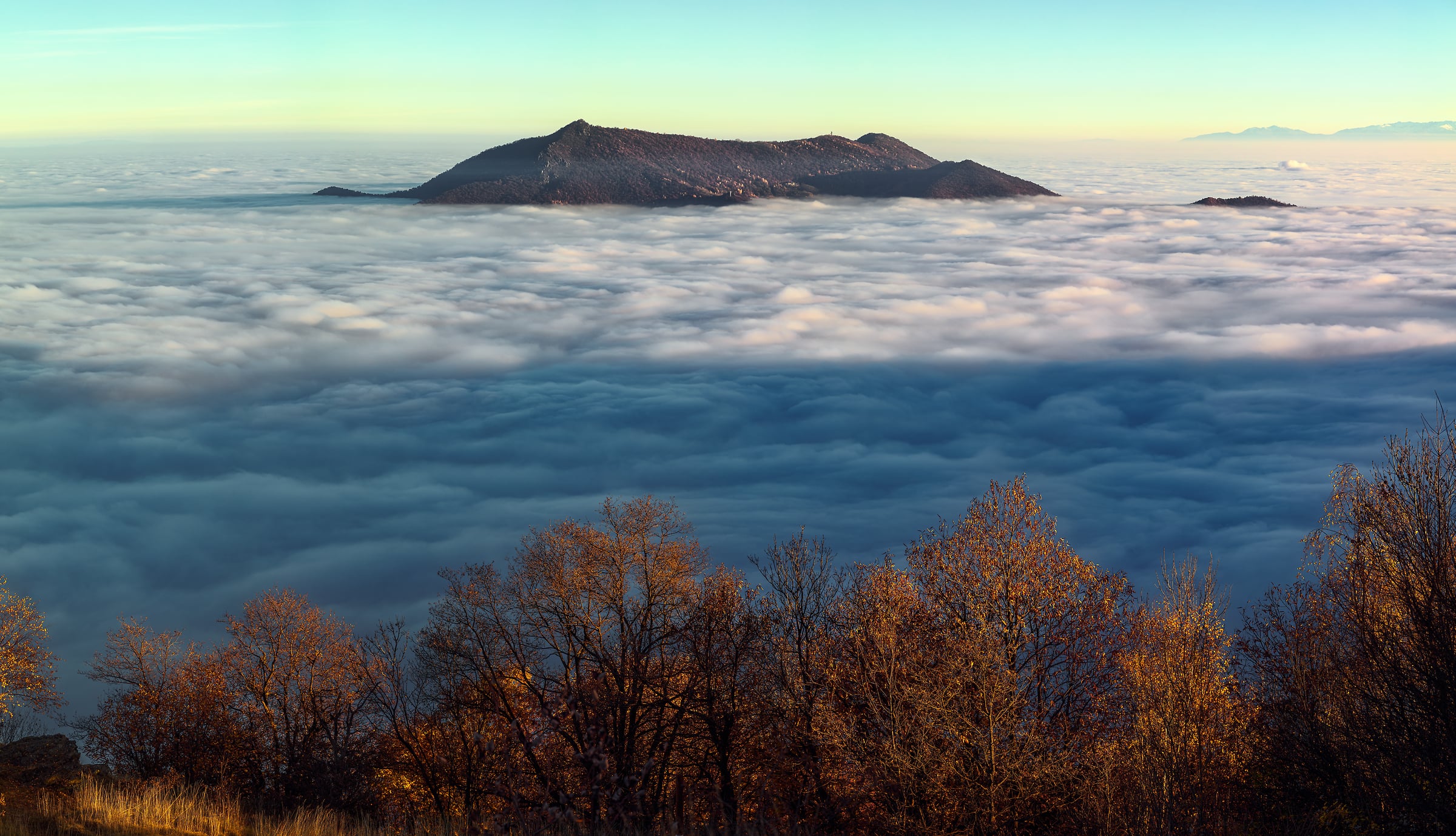 265 megapixels! A very high resolution, large-format VAST photo print of mountains above the clouds; landscape photograph created by Duilio Fiorille in Valgioie, Turin, Italy.