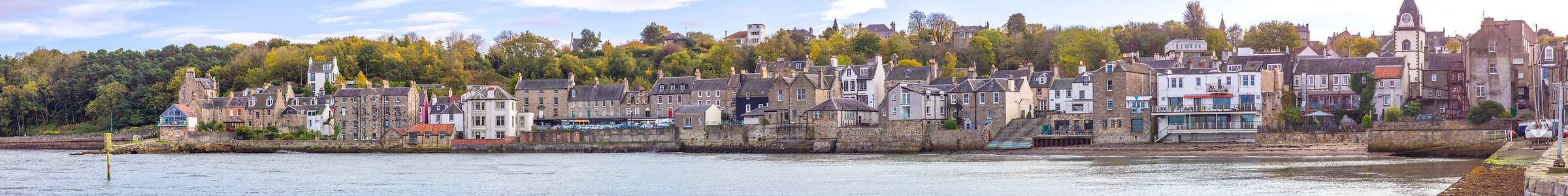 478 megapixels! A very high resolution, large-format VAST photo print of the buildings on the waterfront of Queensferry, United Kingdom; panorama photograph created by Assaf Frank.