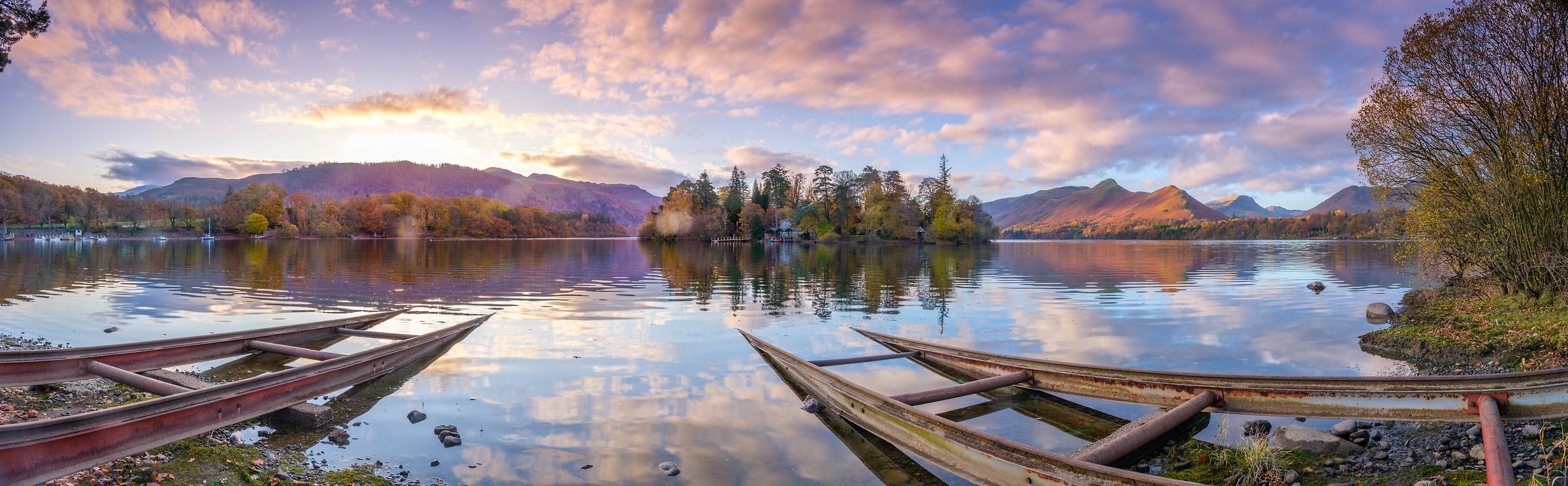 208 megapixels! A very high resolution, large-format VAST photo print of a peaceful lake at sunrise; landscape photograph created by Assaf Frank in Derwentwater Lake, Keswick, United Kingdom.