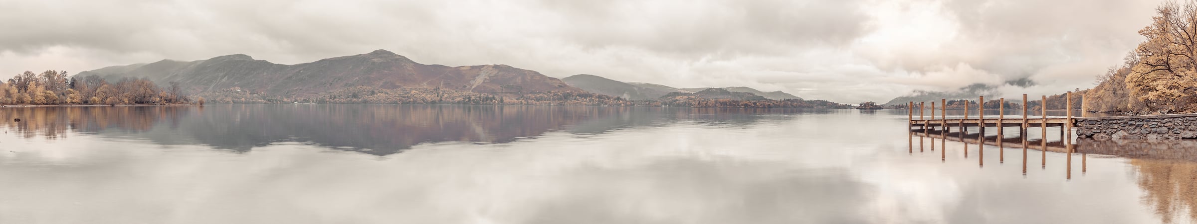 376 megapixels! A very high resolution, large-format VAST photo print of a peaceful lake with clouds; panorama photograph created by Assaf Frank in Derwentwater, Keswick, United Kingdom.