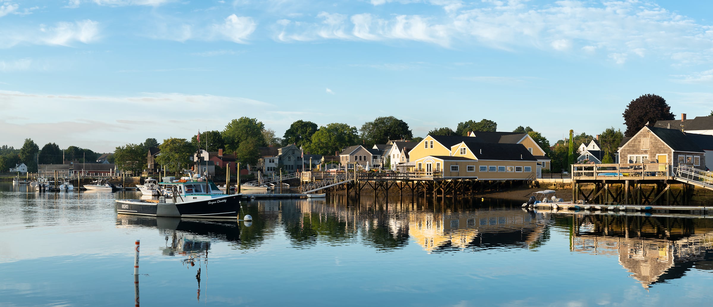 365 megapixels! A very high resolution, large-format VAST photo print of the harbor of Portsmouth, New Hampshire with boats, piers, and quaint houses; photograph created by Greg Probst.