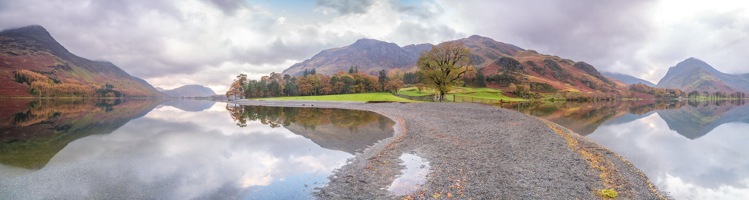 211 megapixels! A very high resolution, large-format VAST photo print of a serene landscape with mountains, water, and colorful trees; serenity landscape photograph created by Assaf Frank in Buttermere, Cockermouth, United Kingdom.