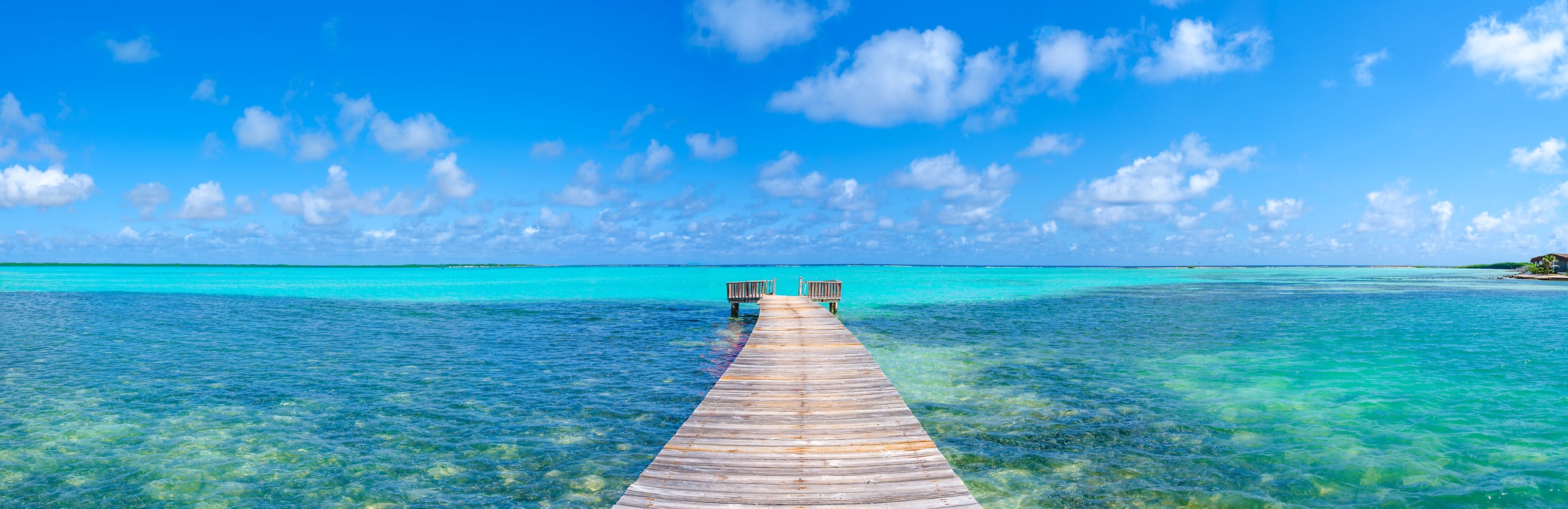 158 megapixels! A very high resolution, large-format VAST photo print of an idyllic pier going into a tropical ocean with peaceful turquoise colored water; paradise photograph created by Assaf Frank in Kralendijk, Bonaire, Caribbean Netherlands.